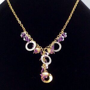 14K Gold Amethyst Necklace Dangle Charms 12.2 Grams 18”